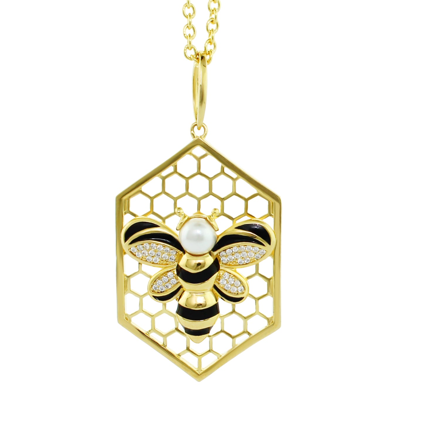 Elegant Bee Honeycomb Pendant Necklace