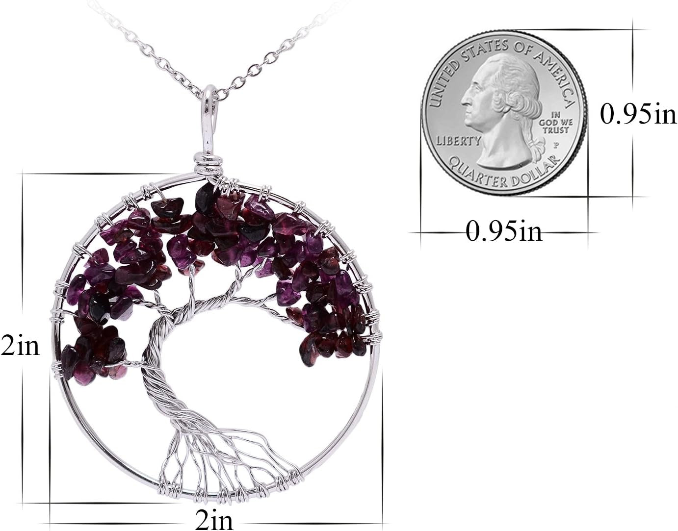 Tree of Life Pendant Amethyst Rose Crystal Necklace Gemstone Chakra Jewelry