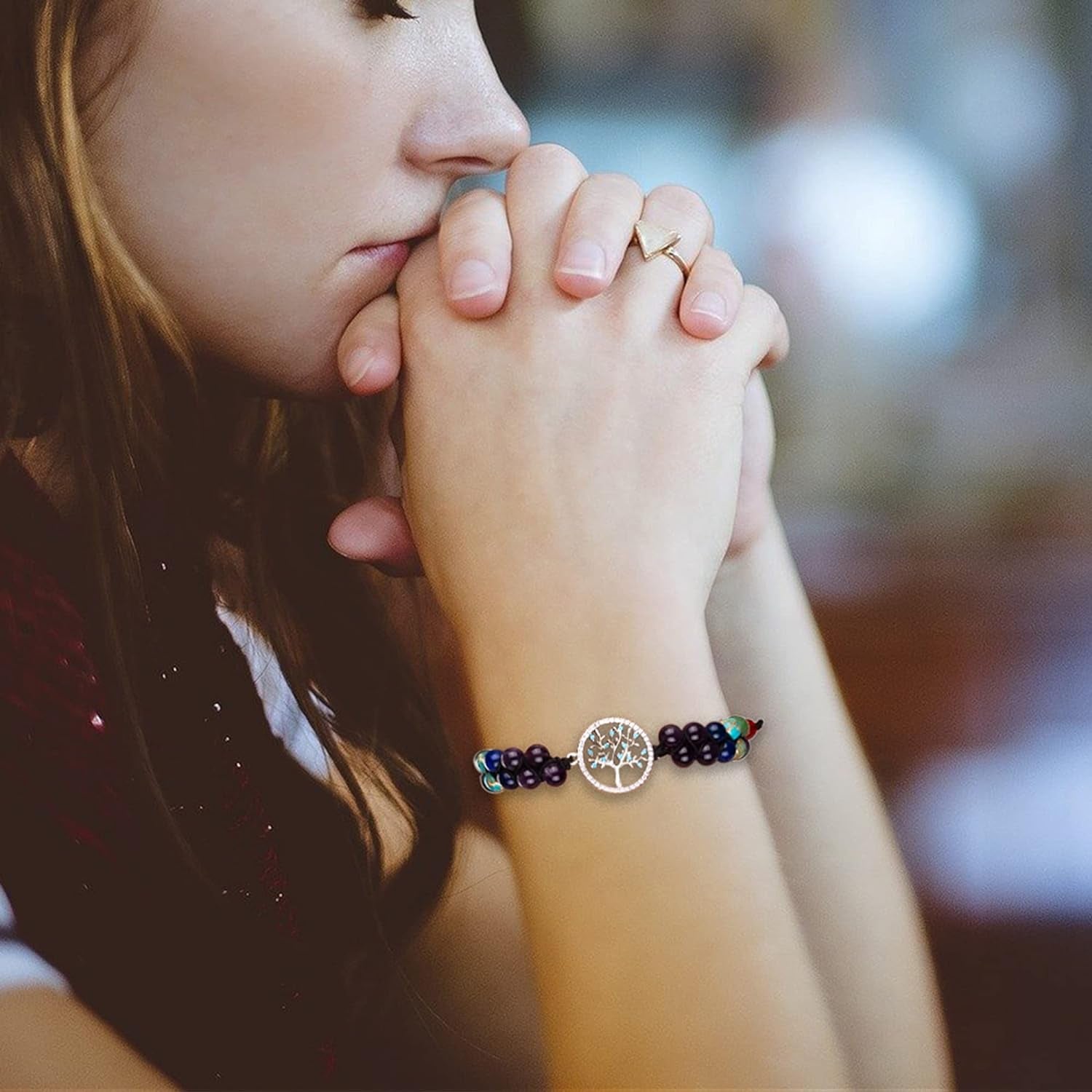 Chakra Bead Bracelets for Women - 8Mm 7 Chakra Bracelet with Real Stones Meditation Yoga Gemstone Jewelry