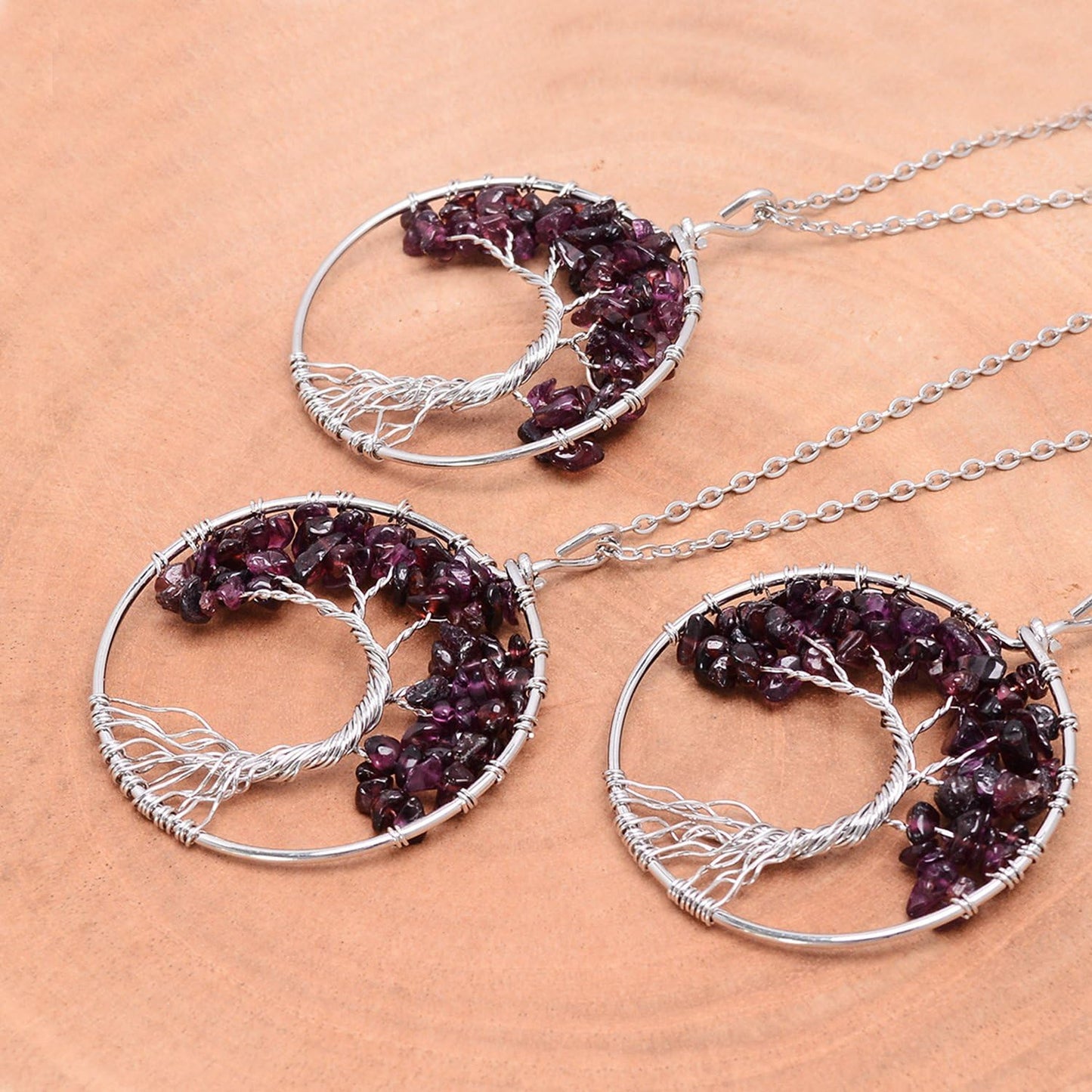 Tree of Life Pendant Amethyst Rose Crystal Necklace Gemstone Chakra Jewelry