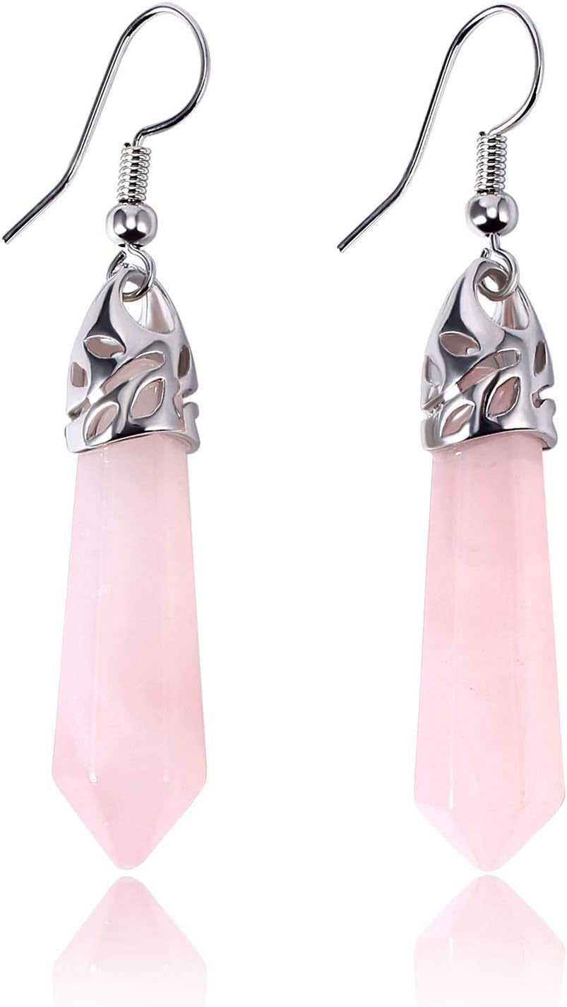 Real Natural Quartz Stone Healing Point Crystal Chakra Dangle Earrings Valentine'S Day Mother'S Day Gift