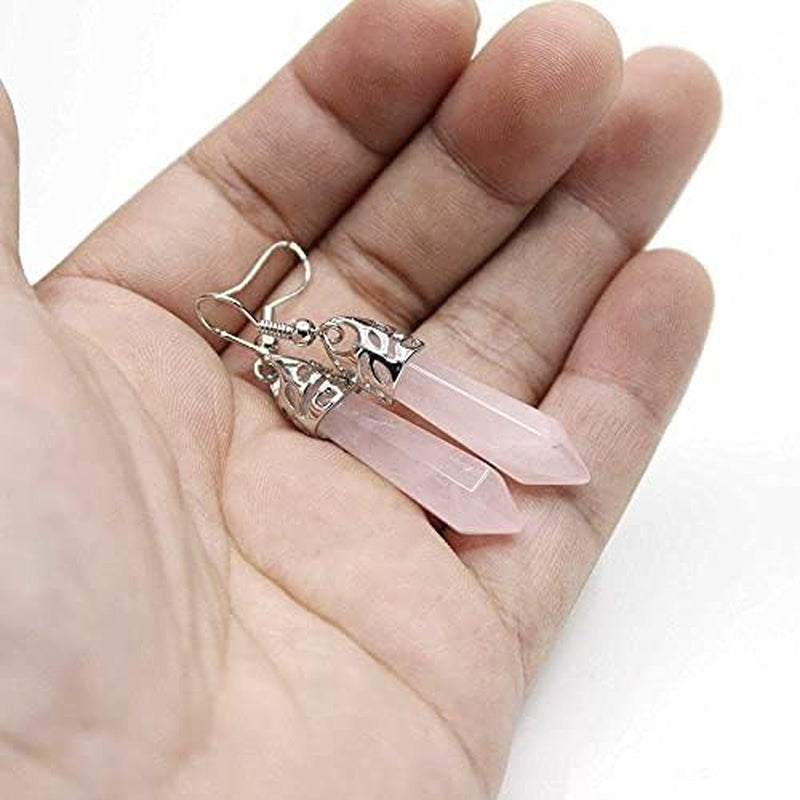 Real Natural Quartz Stone Healing Point Crystal Chakra Dangle Earrings Valentine'S Day Mother'S Day Gift