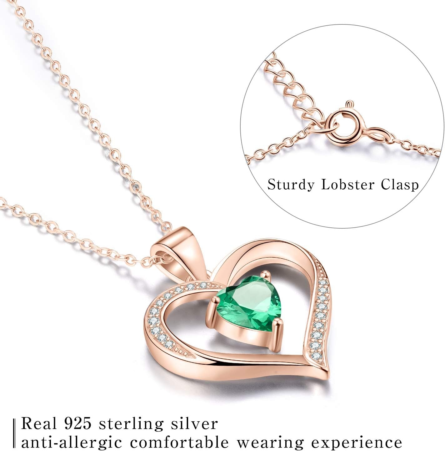 ✦Christmas Day Gifts Forever Love Heart Necklace Jewelry 18K White Gold/Rose Gold Plated 925 Sterling Silver Birthstone Pendant Necklace with 5A Cubic Zirconia Birthday Gifts for Women.