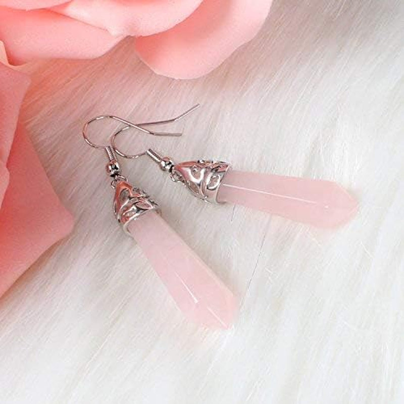 Real Natural Quartz Stone Healing Point Crystal Chakra Dangle Earrings Valentine'S Day Mother'S Day Gift