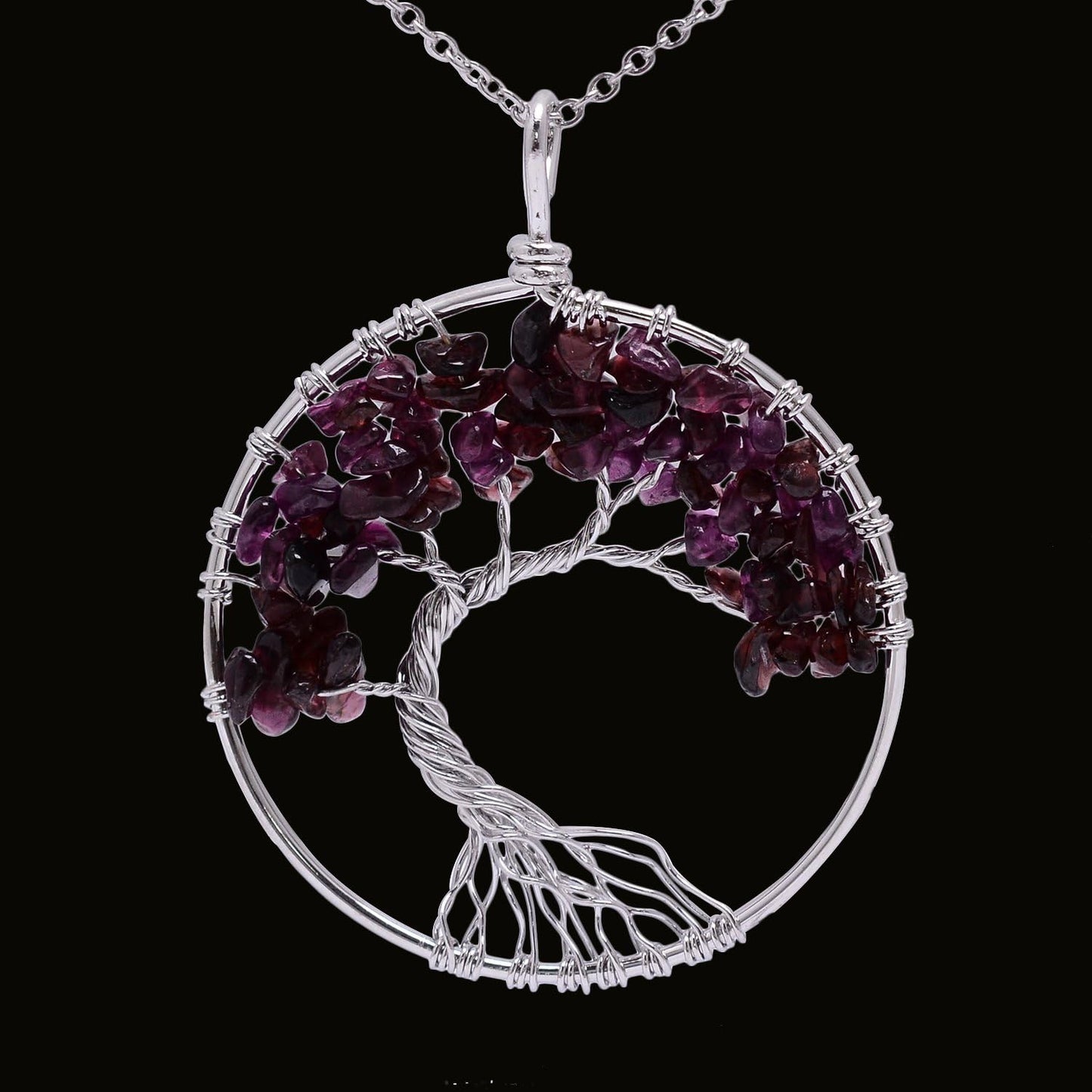Tree of Life Pendant Amethyst Rose Crystal Necklace Gemstone Chakra Jewelry