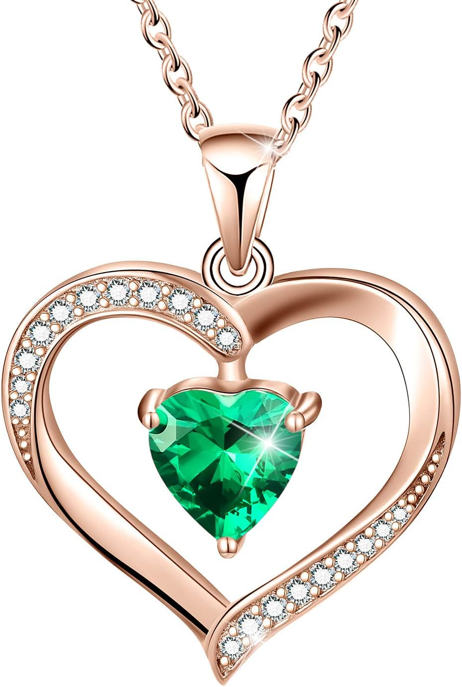 ✦Christmas Day Gifts Forever Love Heart Necklace Jewelry 18K White Gold/Rose Gold Plated 925 Sterling Silver Birthstone Pendant Necklace with 5A Cubic Zirconia Birthday Gifts for Women.