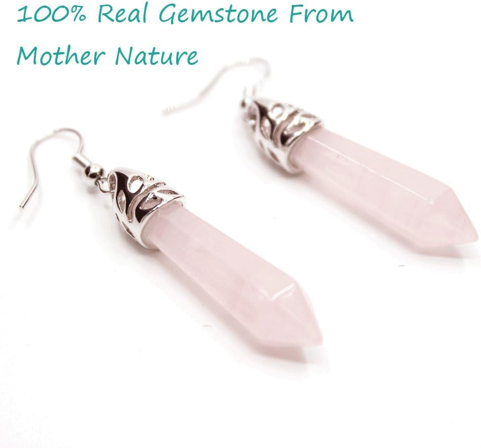 Real Natural Quartz Stone Healing Point Crystal Chakra Dangle Earrings Valentine'S Day Mother'S Day Gift