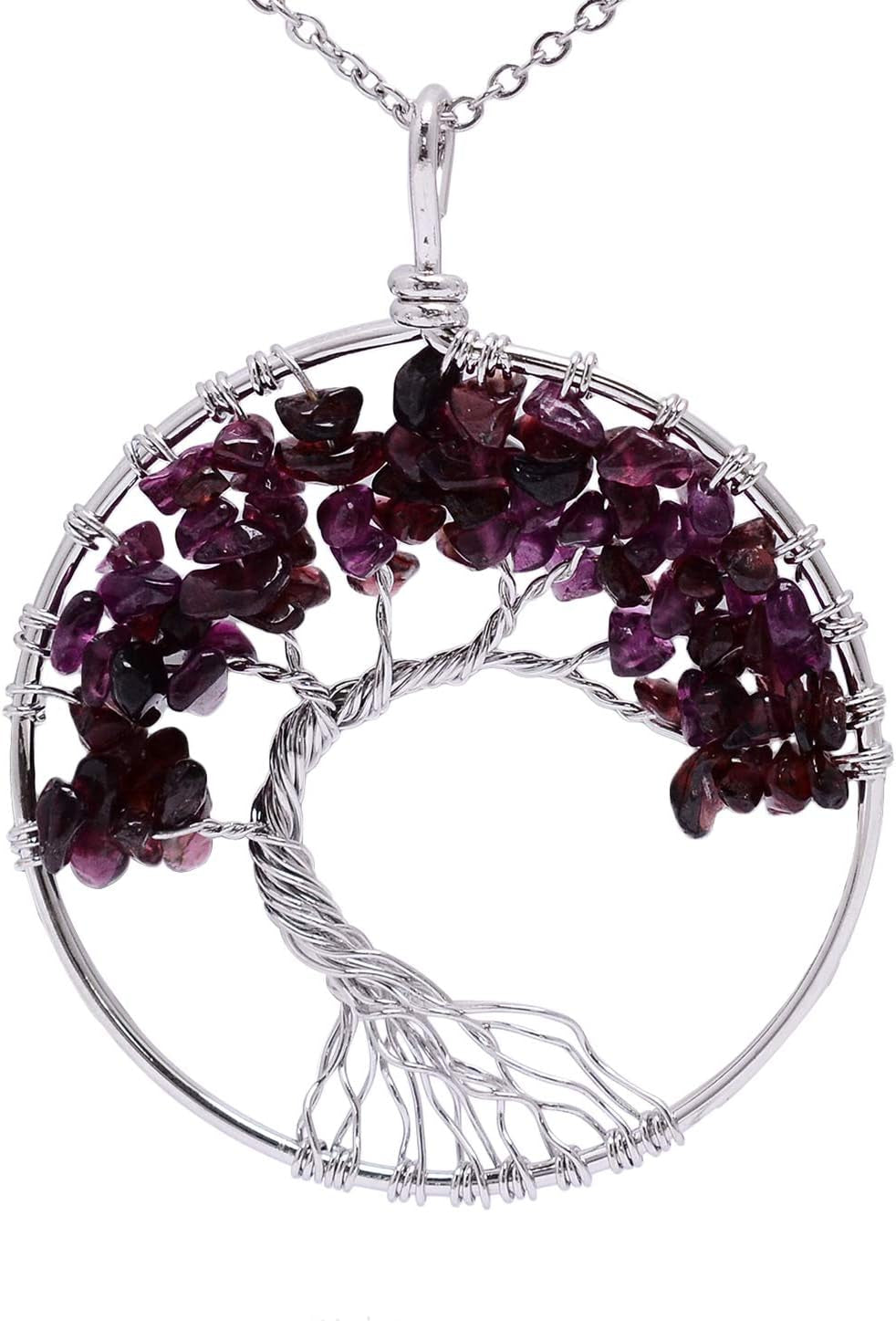 Tree of Life Pendant Amethyst Rose Crystal Necklace Gemstone Chakra Jewelry