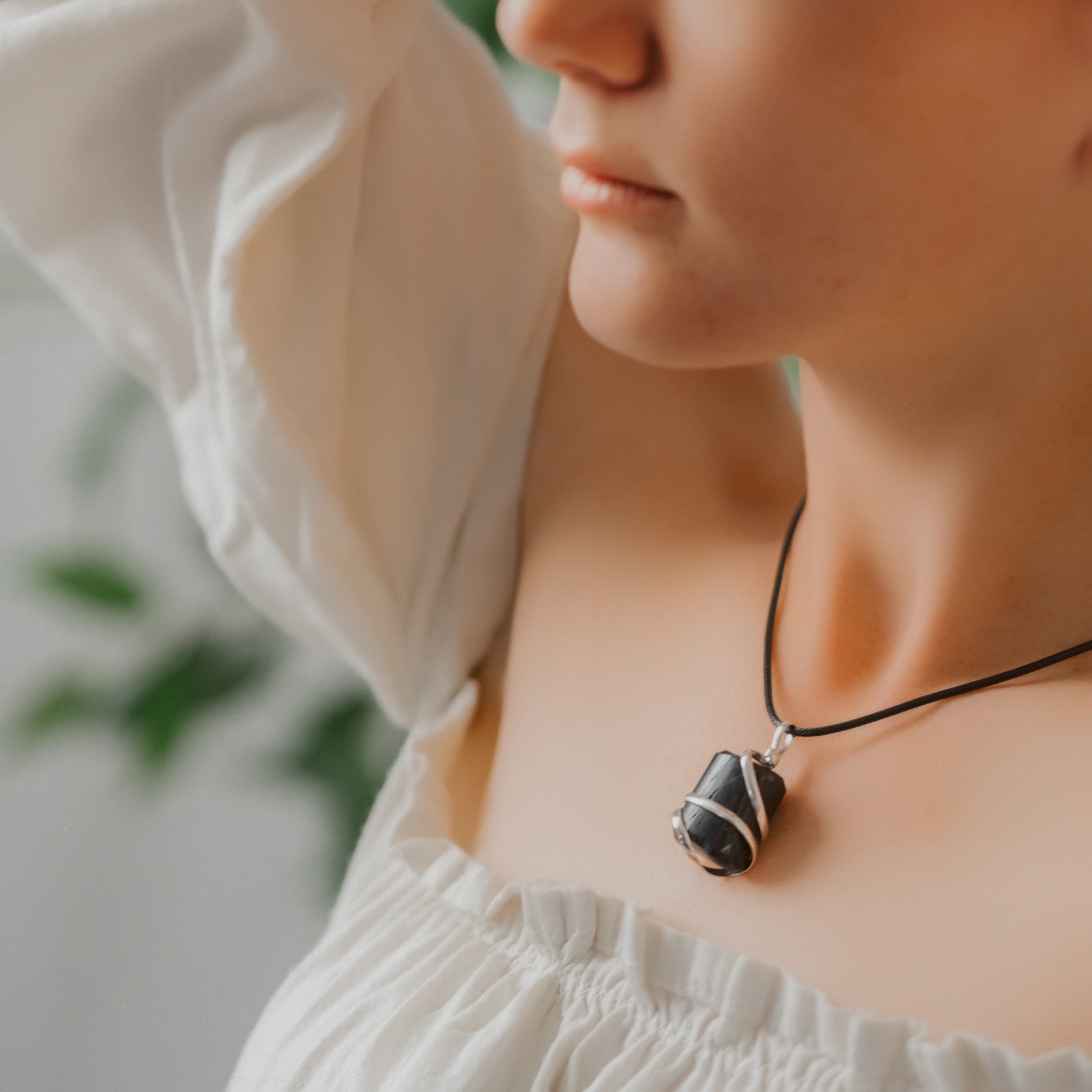 Raw Black Tourmaline Crystal Healing Pendant Necklace - Premium Carrying Pouch - Crystal Gifts for Women