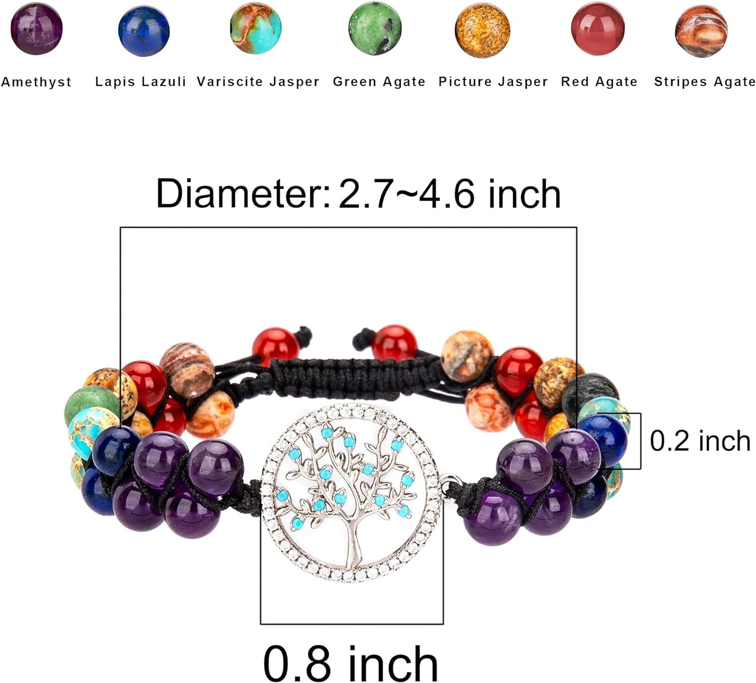 Chakra Bead Bracelets for Women - 8Mm 7 Chakra Bracelet with Real Stones Meditation Yoga Gemstone Jewelry