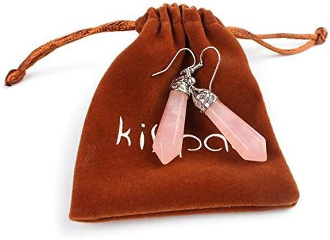 Real Natural Quartz Stone Healing Point Crystal Chakra Dangle Earrings Valentine'S Day Mother'S Day Gift