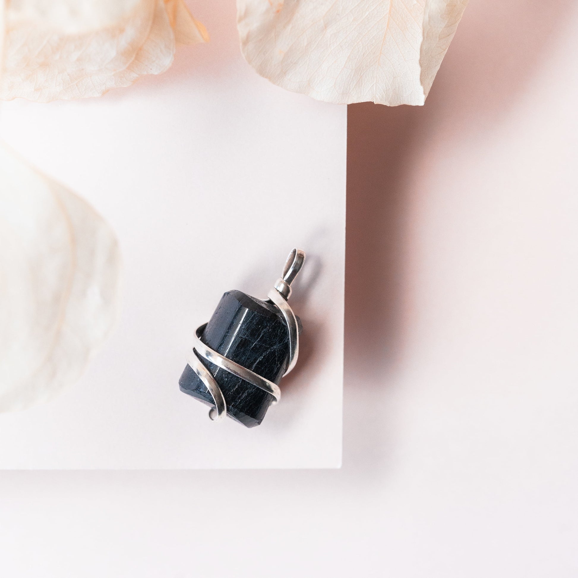 Raw Black Tourmaline Crystal Healing Pendant Necklace - Premium Carrying Pouch - Crystal Gifts for Women