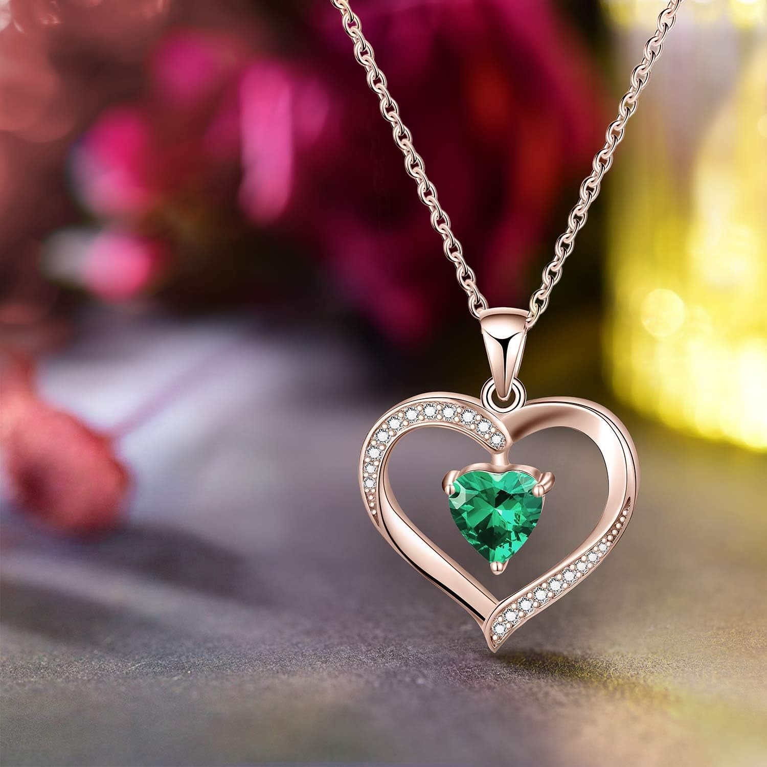 ✦Christmas Day Gifts Forever Love Heart Necklace Jewelry 18K White Gold/Rose Gold Plated 925 Sterling Silver Birthstone Pendant Necklace with 5A Cubic Zirconia Birthday Gifts for Women.